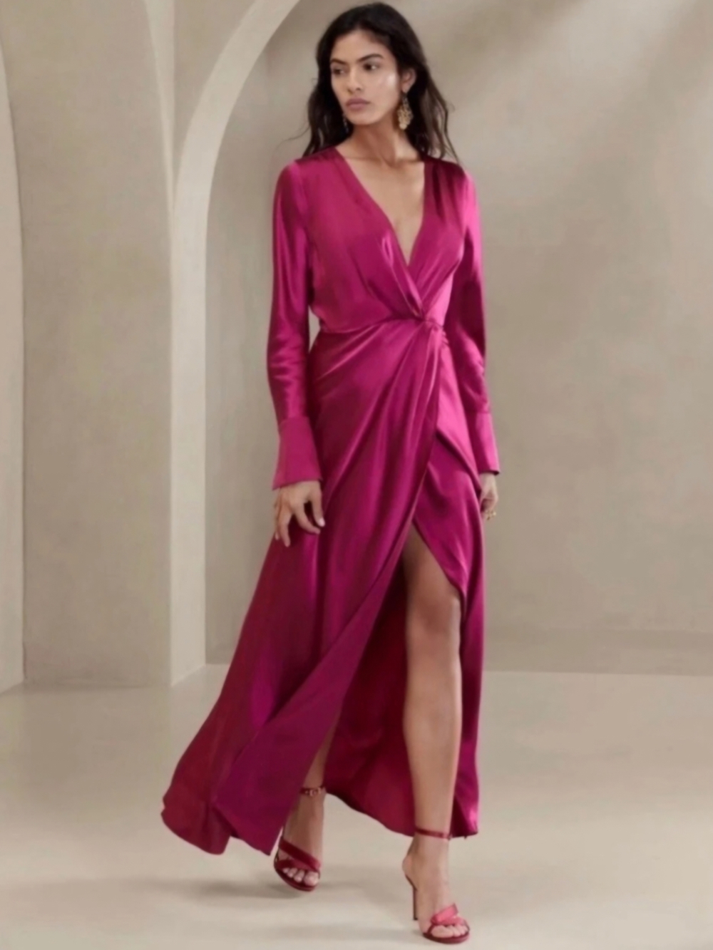 Banana Republic Etude Silk Maxi Bright Berry Dress Size 4 NWT